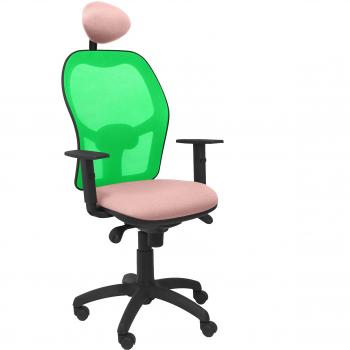 PIQUERAS Y CRESPO Modelo Jorquera - Silla de oficina ergonómica con mecanismo sincro, brazos regulables y ajustable en altura - Respaldo de malla transpirable en color verde y asiento tapizados en tejido BALI color rosa pálido