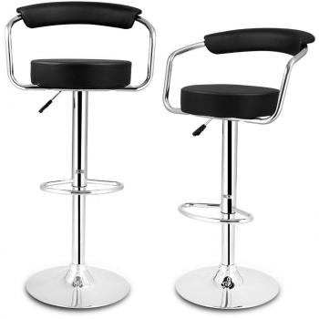 LANGRIA Taburetes Madrid Tapizados Cuero de Imitación, Asiento y Respaldo Acolchados, Base y Barra con Acabado Cromado, Altura Ajustable para Cocina, Bar