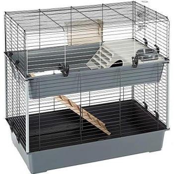 Feplast RABBIT 100 DOUBLE - Jaula de dos pisos para conejos , Casa para pequeños animales, Conejera con accesorios incluidos, de alambre pintado negro y plástico, 99 x 51,5 x h 92 cm, Mediano