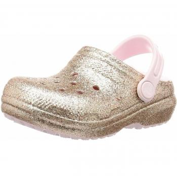 Crocs Classic Glitter Lined Clog K, Zapatos para Agua Niños Unisex, Gold/Barely Pink