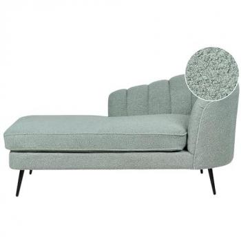 Chaise Longue Bouclé Verde con Patas de Metal Negras Diseño Moderno Lado Derecho