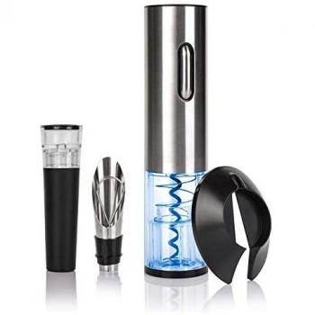 Sacacorchos Vino Eléctrico Automático Profesional - Abridor Botellas Recargable de Vino Abrebotellas Ideal con Cortador de Papel, Vertedor, Tapón de Vino, Silicona de Vacío y Cable de Dato