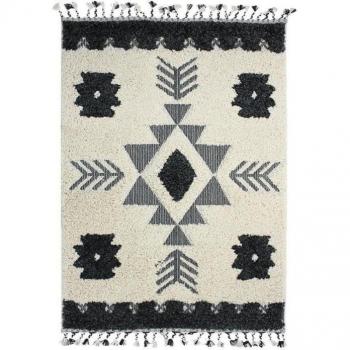 Alfombra Berber Tribal Lines con líneas en relieve crema y gris 120 x 170 cm