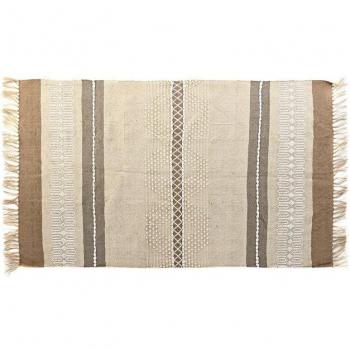 Alfombra Boho de Algodón con Flecos Marrón Poliéster (117 x 198 x 0,7 cm)