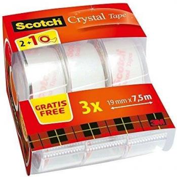 Pack 2+1 rollos cinta supertransparente Scotch con dispensador