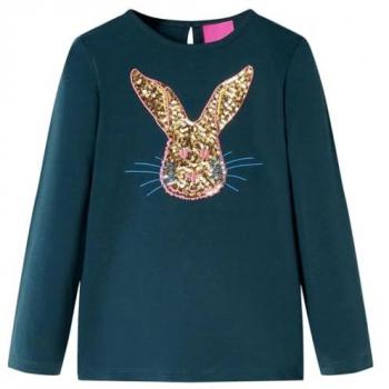 Camiseta Infantil de Manga Larga Verde Oscuro con Estampado Conejo Jersey Ropa 140