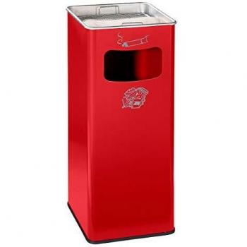 Contenedor de Basura y Cenicero Combinado 53L, Acero Rojo, Dimensiones 330x705x330mm