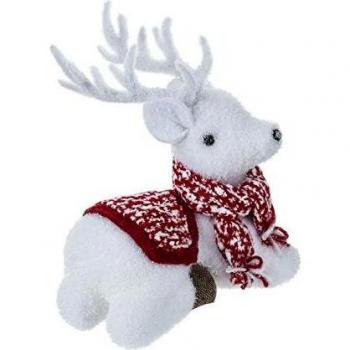 Reno de Navidad de Peluche con Bufanda Roja y Blanca en Poliestireno