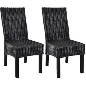 Kubu Rattan and Mango Wood Dining Chairs - Set of 2 - Black