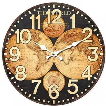 Reloj Pared Mapamundi Marrón de MDF Signes Grimalt By SIGRIS - Reloj Vintage 34x4x34 cm