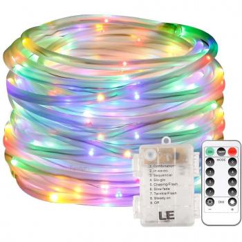 LE Cadena de luces de cuerda Multicolor Exteriores 10m 120 LED 8 modos Resistente al agua, Manguera de luces de navidad                                                                                                                                        