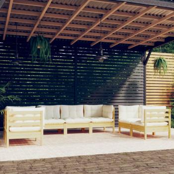 7 Piece Solid Pinewood Garden Lounge Set with Cream Cushions