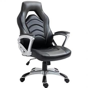 Silla de Oficina Gaming Foxton en Piel Sintética Ajustable con Reposabrazos y Ruedas, Color Negro/Gris