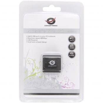 Conceptronic C05-109- Cubo 4 puertos USB 2.0, 480 Mbps, Negro