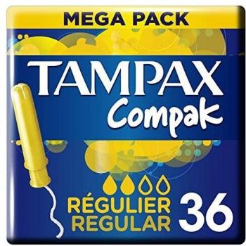Tampax Compak Regular Tampones Con Aplicador, Protección Antimanchas Y Discreción, Limpieza, 36 Unidades