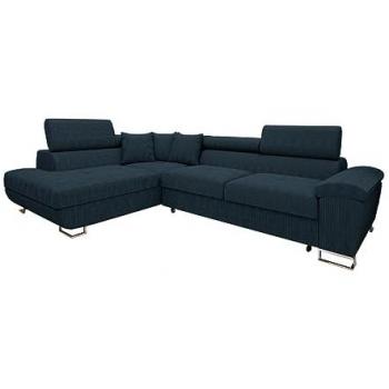 Sofá rinconero Comfivo 139, azul, con función de descanso y caja de ropa de cama, 270x202x71cm