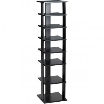 Zapatero Estante de Almacenamiento con 7 Niveles para Zapatos de Madera, Diseño Compacto y Ahorro de Espacio, Color Negro, Dimensiones: 27 x 26 x 110 cm