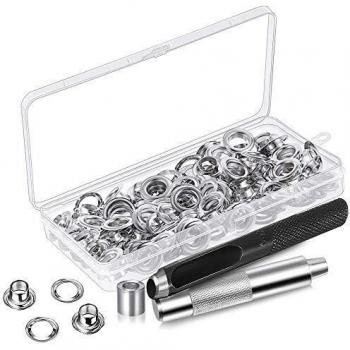 Gasea 100 piezas Kit de herramientas de ojetes de metal, Diámetro interior 12mm de Herramientas de Ojete para Lonas Paños Cuero, Ojales Metalicos de Montaje de Arandela con Caja de Almacenamiento