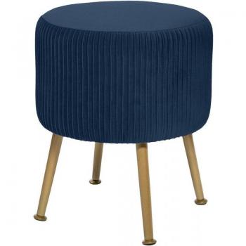 Taburete Atmosphera Solaro Azul Terciopelo para Hogar y Oficina - Taburete en terciopelo plisado, color azul, diseño moderno, ideal para decoración de interiores y uso en oficina