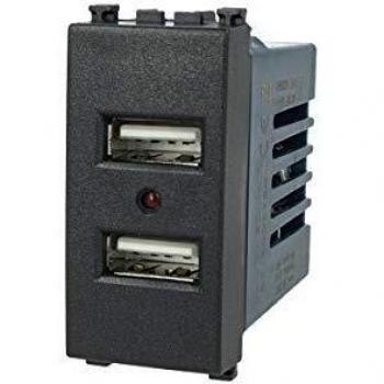 Módulo Cargador USB Doble 5V 2.1A Negro Compatible con Vimar Arke