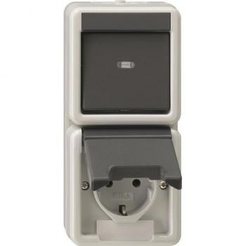 Gira 417630 Vertical Combination Switch and SCHUKO Socket Outlet Gray IP44