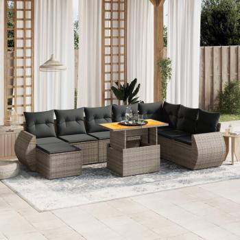 vidaXL 9-Piece Grey Poly Rattan Garden Sofa Set with Cushions
