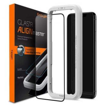 Protector de Pantalla de Vidrio Templado Spigen AlignMaster para iPhone 11/XR - Resistente a Rayones, Transparente, Negro