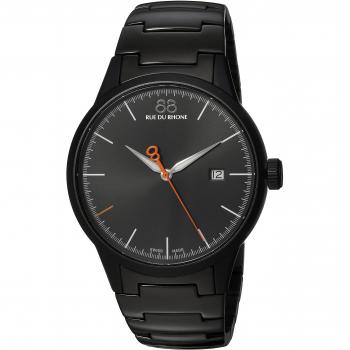 Reloj Analógico para Hombre 88 Rue Du Rhone Rive con Calendario, Caja y Cadena de Acero Inoxidable IP Negro Mate, Cierre Doble Invisible, Cristal de Zafiro Resistente a Rayaduras