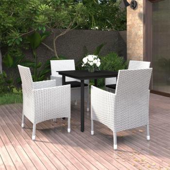 5 Piece Outdoor Dining Set with Cushions, Poly Rattan and Glass