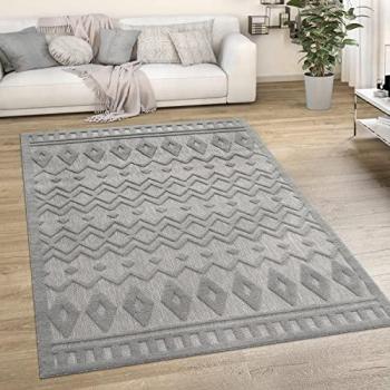 Alfombra Nordica Boho Monocromo 140x200 cm, Gris 3, para salón, habitación, cocina, exterior, terraza y jardín