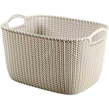 CURVER 226379-Cesta de almacenaje, plástico, Rectangular, diseño de Punto, Color Blanco, 38,5 x 28,5 x 23,5 cm, 19 L