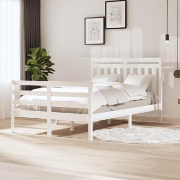 Estructura de cama pequeña doble 120x190 cm blanca de madera maciza