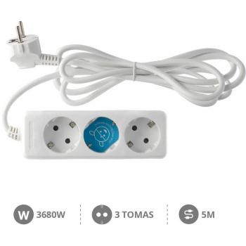 Regleta GSC Evolution con 3 Tomas de Corriente y Cable de 5 Metros - Color Blanco
