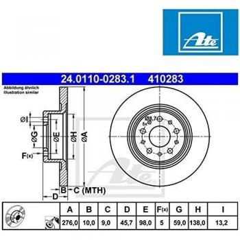 Disco de Freno ATE 276mm para Alfa Romeo 156 y GT, Modelo 24.0110-0283.1