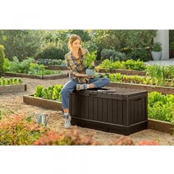 Baúl de Jardín Keter Kentwood de Polipropileno Marrón 128x59x53.6 cm, Capacidad 350L, Diseño Efecto Madera
