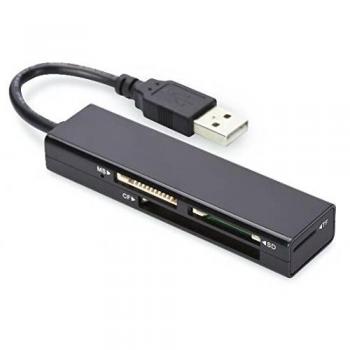 Assmann 85241 Ednet- Lector multitarjetas USB 2.0, Admite 4 puertos MS, SD, T-flash, formatos CF, Negro