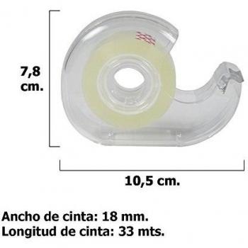 Cinta Celo Adhesivo Transparente 18 mm. x 33 Mts. Con Dispensador.