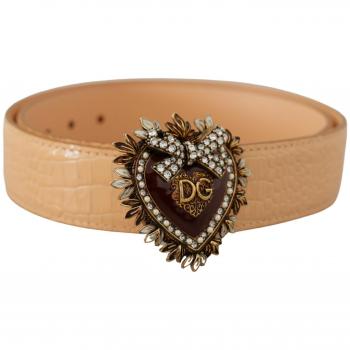 Dolce & Gabbana Beige Croc Pattern DEVOTION Heart DG Waist Buckle Belt - 70 cm / 28 Inches