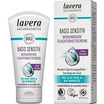 Lavera Basis Sensitiv Calming Moisturizing Cream (50 ml) - Vegan, Natural Cosmetics with Bio Aloe Vera & Bio Almond Oil, Fragrance-Free