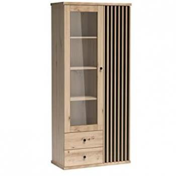 Vitrina Stanton H101, 2 puertas y 2 cajones, 191x86x41cm, color negro y roble artisan