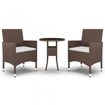 3-Piece Brown Poly Rattan Garden Dining Set