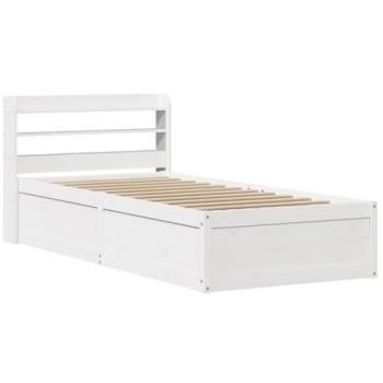 Estructura de Cama con Cabecero Blanco 90x200 cm Madera Maciza de Pino