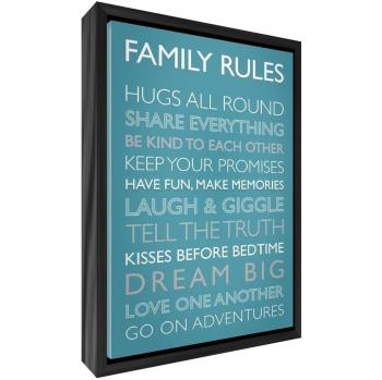 Feel Good Art Familia reglas Giclée impresa lienzo con madera maciza de marco negro, Surround, Azul Turquesa, 64 x 44 x 3 cm
