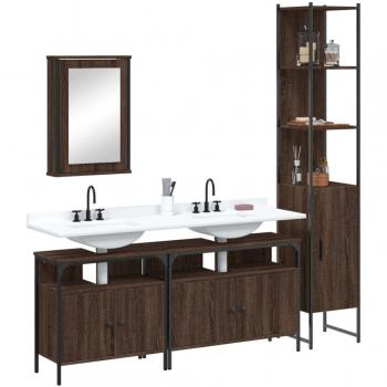 Conjunto de muebles de baño 4 piezas de madera contrachapada multicapa en color roble marrón