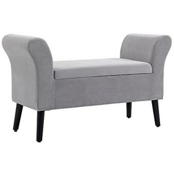 HOMCOM Baúl de Almacenaje para Dormitorio Banco de Almacenamiento con Tapa Abatible Reposabrazos y Patas de Madera para Salón 111,5x41x65 cm Gris Claro
