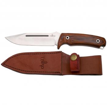 Cuchillo de Caza Third H0182W con Hoja de Acero de 13,2 cm y Mango de Pakkawood con Funda de Piel