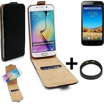 TOP SET: Caso Smartphone para Mobistel Cynus T6 cubierta del estilo del tirón 360°, negro + anillo protector, cubierta del tirón - K-S-Trade