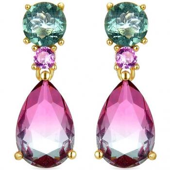 Pendientes de Plata de Ley 925 con Cuarzo Hidrotermal Multicolor acabados en oro amarillo de 18K - Koarg