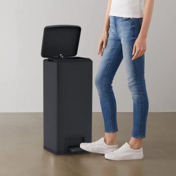 Cubo de basura con pedal antihuellas 30L negro acero inoxidable