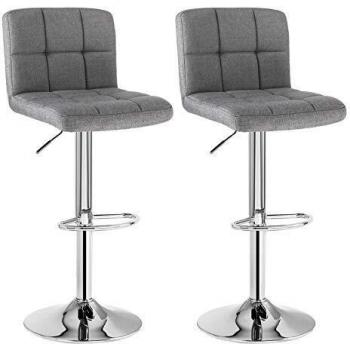 SONGMICS 2 Unidades Taburetes de Bar Regulable en Altura Gris con Alto Respaldo Tejido de Lino LJB14G
